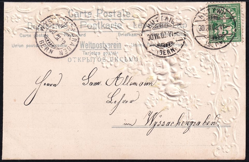 Lithokarten 1902 - "Blumen, Rosen" - gestempelt HUTTWIL – Bild 2