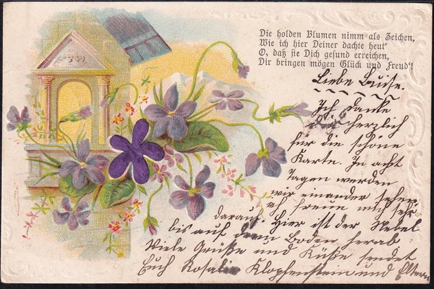 Lithokarten 1902 - "Die holden Blumen nimm als Zeichen ..." gestempelt KANDERSTEG