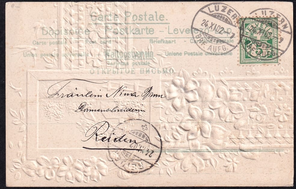 Lithokarten 1902 - "Heiterkeit und froher Sinn umkreise jede Stunde ..." gestempelt LUZERN – Bild 2