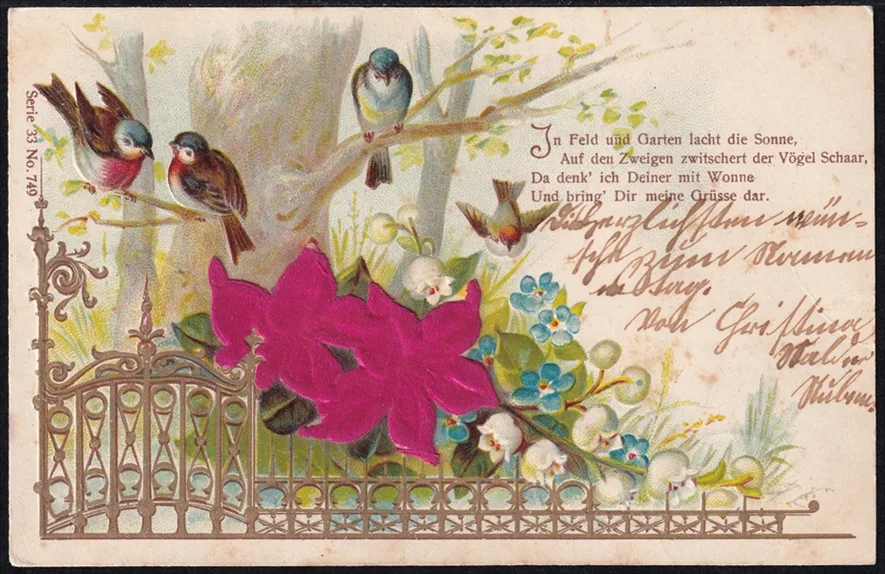 Lithokarten 1902 - "In Feld und Garten lacht die Sonne ..." - gestempelt ADLIGENSCHWYL