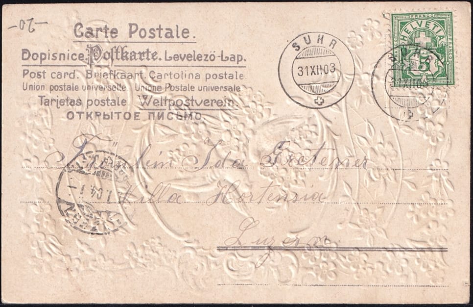 Lithokarten 1903 - "Herzlichen Glückwunsch zum Neuen Jahre" - gestempelt SUHR – Bild 2