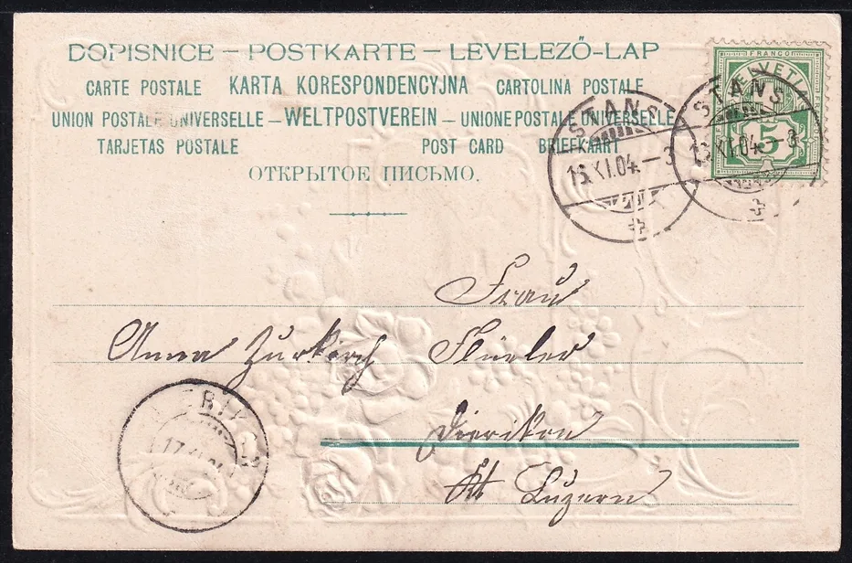 Lithokarten 1904 - "Blumen, Rosen, Schwalbe, Windmühle" - gestempelt STANS – Bild 2