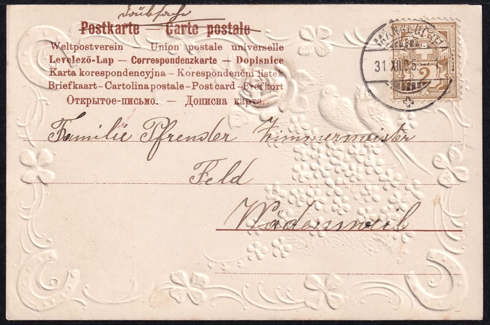 Lithokarten 1905 - "Herzlichen Glückwunsch zum neuen Jahre" - gestempelt MÄNNEDORF – Bild 2