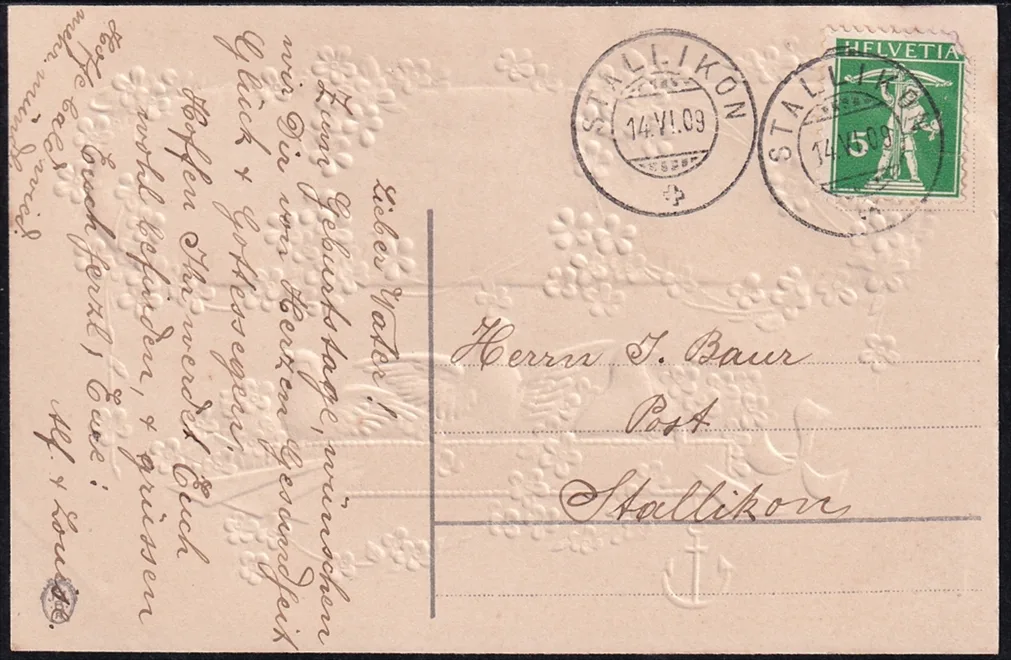 Lithokarten 1909 - "Herzlichen Glückwunsch zum Geburtstage" - gestempelt STALLIKON – Bild 2