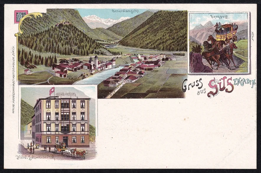 Lithokarten, Gruss aus Süs Engadin