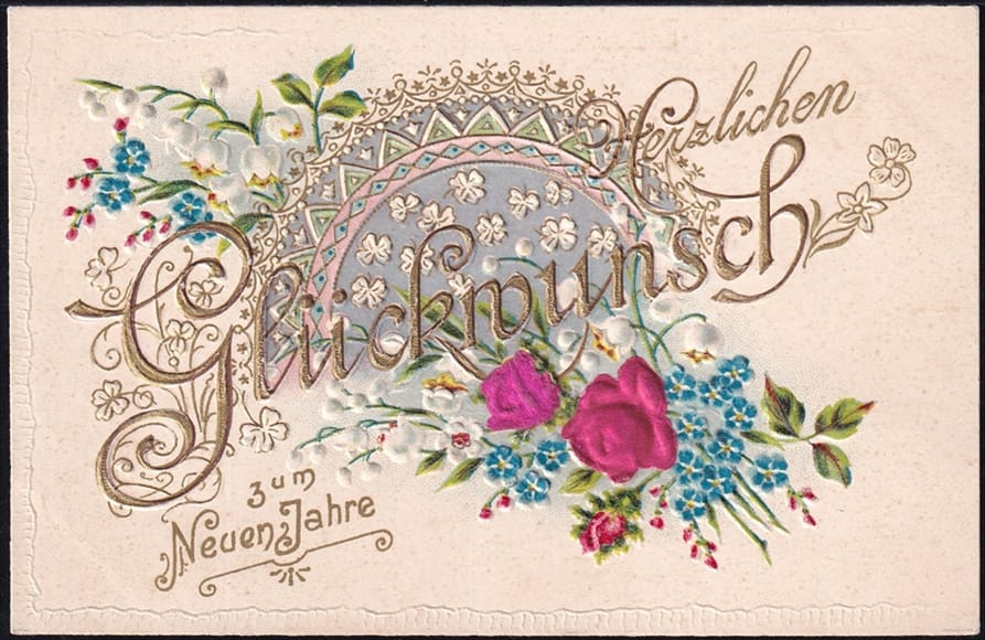 Lithokarten um 1900 - "Herzlichen Glückwunsch zum Neuen Jahre" - ungelaufen
