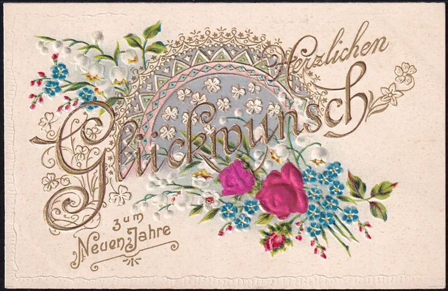 Lithokarten um 1900 - "Herzlichen Glückwunsch zum Neuen Jahre" - ungelaufen