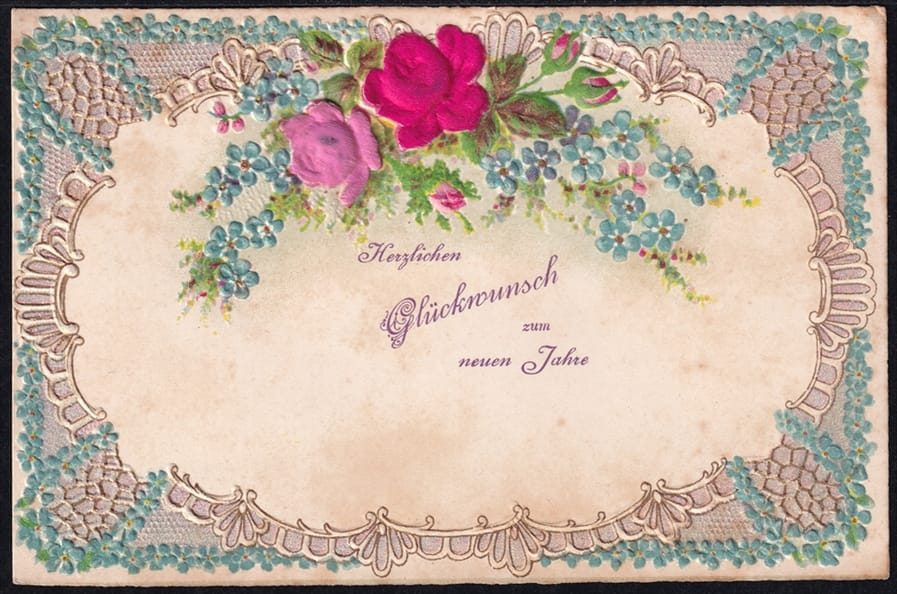 Lithokarten um 1900 - "Herzlichen Glückwunsch zum neuen Jahr" - ungelaufen