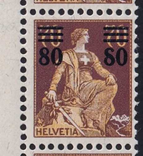 Schweiz 1915 SBK Nr. 135 Dreierstreifen mit Pf. 2A.01 "offene 8" postfrisch ** – Bild 2