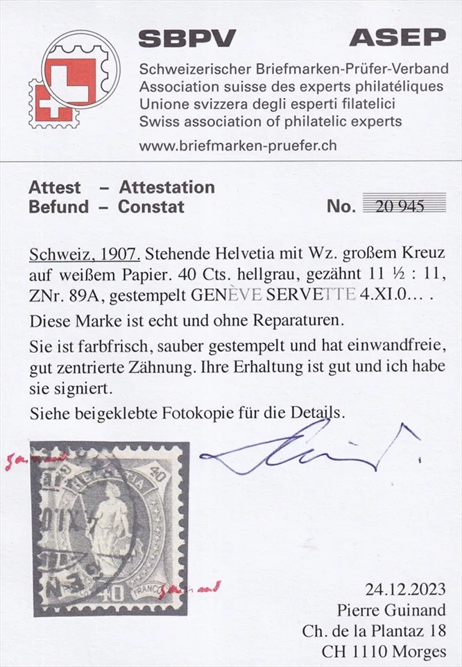 Schweiz stehende Helvetia 1907 Nr. 89A gestempelt GENEVE – Bild 2