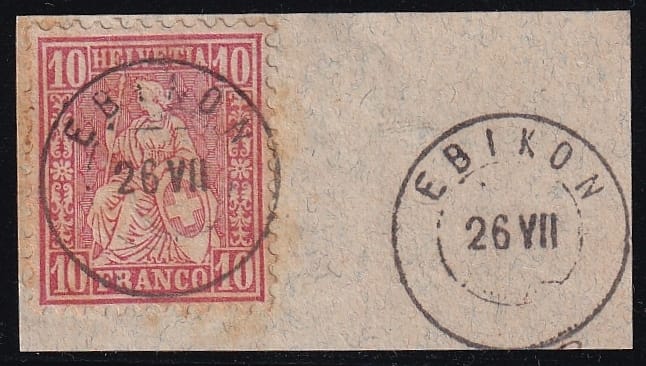 Schweiz, Abstempelungen, Zwergstempel, EBIKON, zentrisch auf Sitzender Helvetia Nr.38