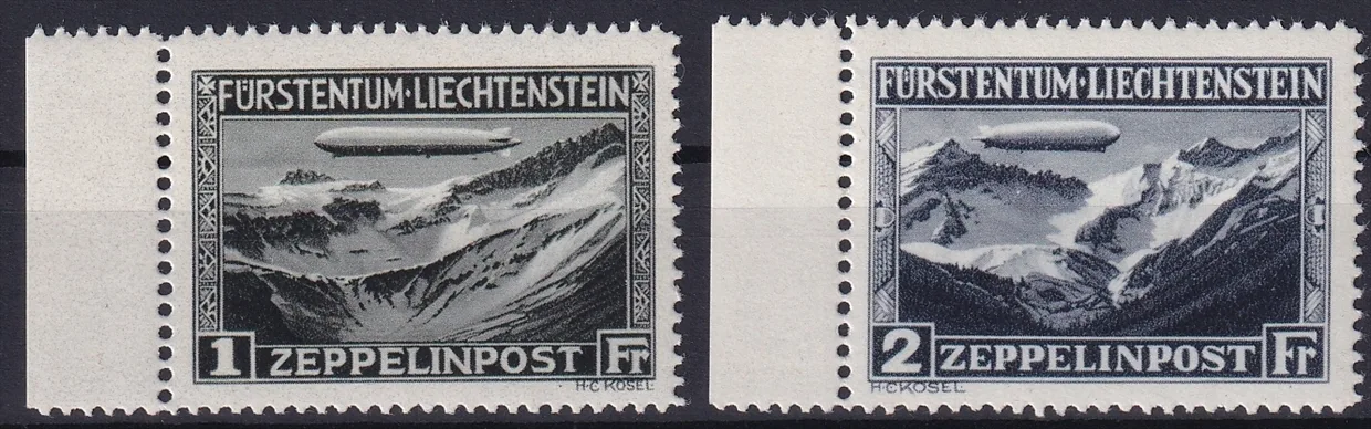 Liechtenstein, Freimarken, 114-115, Luftschiff Graf Zeppelin