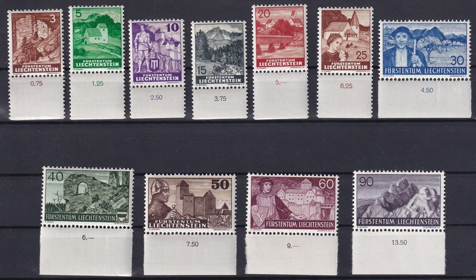 Liechtenstein, Freimarken, 156-169 Landschaften