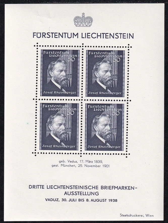 Liechtenstein, Freimarken, Block 3, Rheinberger-Block