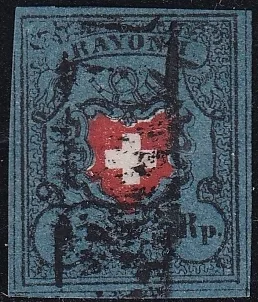 Schweiz, Altschweiz, Rayon, Nr.15II, dunkelblau ohne Kreuzeinfassung