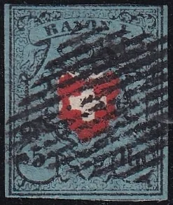 Schweiz, Altschweiz, Rayon, Nr.15II, dunkelblau ohne Kreuzeinfassung