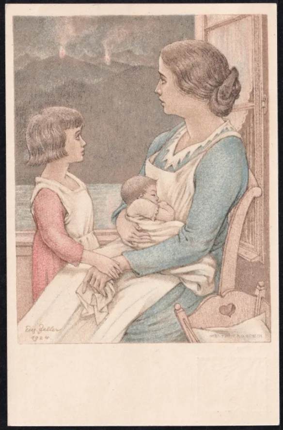 Schweiz Bundesfeierkarten 1924, Mutter mit Kindern 10 Rp., gestempelt 1.8. – Bild 2