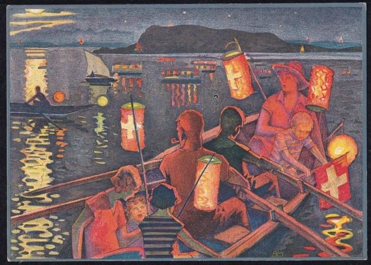 Schweiz Bundesfeierkarten 1932 Bundesfeier am Bielersee 10 Rp., Mann sitzend in Schreinerei, nicht gelaufen – Bild 2