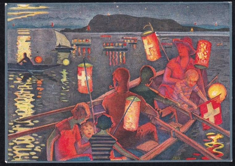 Schweiz Bundesfeierkarten 1932 Bundesfeier am Bielersee 10 Rp., Männer in Korbflechterei, nicht gelaufen – Bild 2