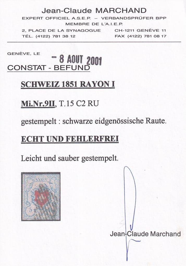 Schweiz Rayon I SBK Nr.17 II Type 15 Stein C2-RU, schwarze eidg. Raute, vollrandig – Bild 2