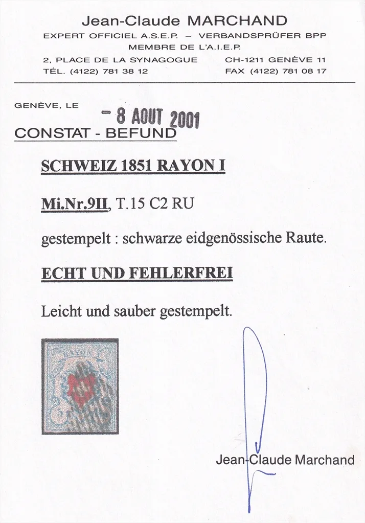 Schweiz Rayon I SBK Nr.17 II Type 15 Stein C2-RU, schwarze eidg. Raute, vollrandig – Bild 2