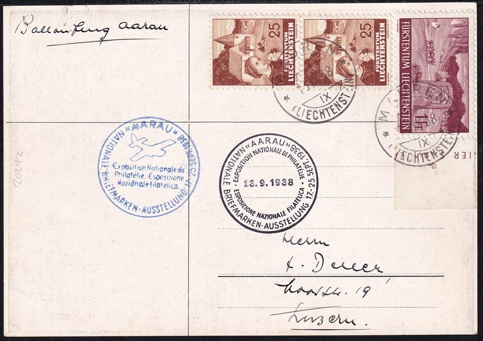 Liechtenstein, Flugpost, Bellinzona-Aarau, F 78b