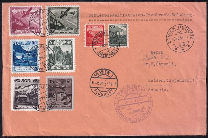 Liechtenstein, Flugpost, Schleggsegelflug Wien-Salzburg, F 48f