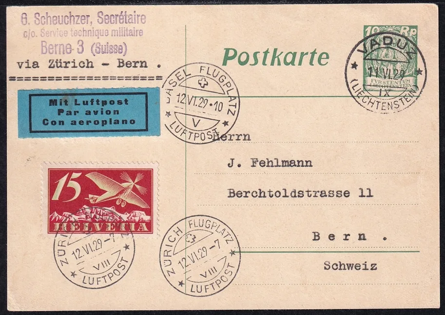 Liechtenstein, Flugpost, ZÜRICH-BASEL