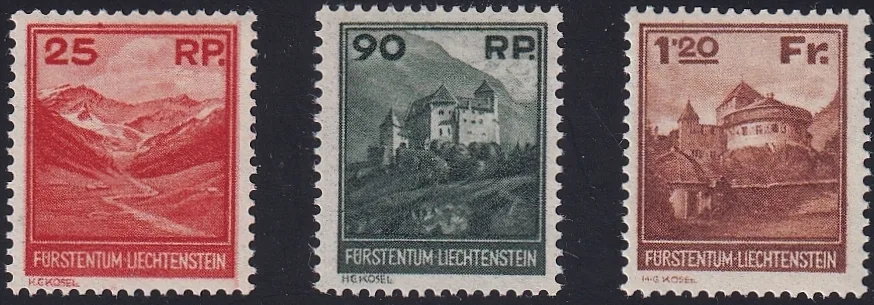 Liechtenstein, Freimarken, Nr.119-121