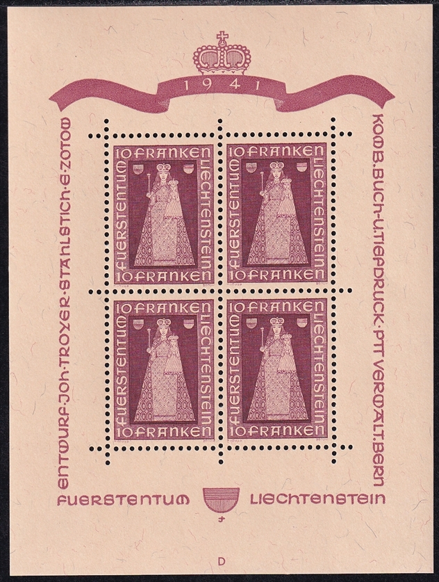 Liechtenstein, Freimarken, Nr. 197 Kleinbogen Nr. D