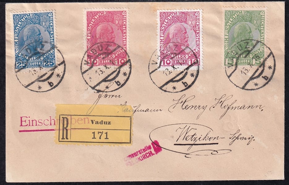 Liechtenstein, Freimarken, Nr.1y-3y/3x, Satzbrief