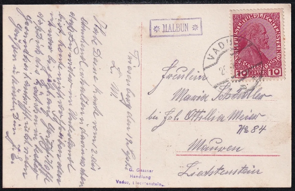 Liechtenstein, Freimarken, Vorläufer, Nr.6, gestempelt Vaduz, Postablagestempel MALBUN