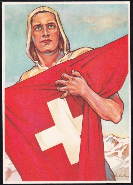 Schweiz Bundesfeierkarten 1941, Eidgenosse, gestempelt 1.8. Automobilpost Bern, Stempel schwarz – Bild 2