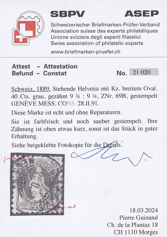 Schweiz stehende Helvetia 1888 Nr. 69B gestempelt GENEVE – Bild 2