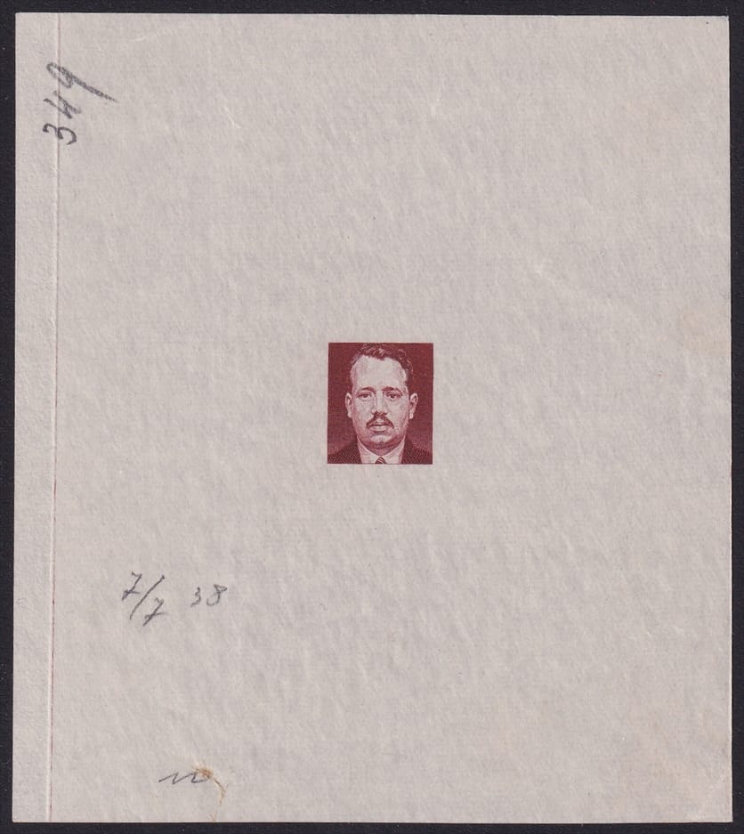 Liechtenstein 1938 unverausgabte Freimarke 2 Fr. Fürst Franz-Josef II - Vignette - Probedruck - Einzelabzug in hellrotbraun