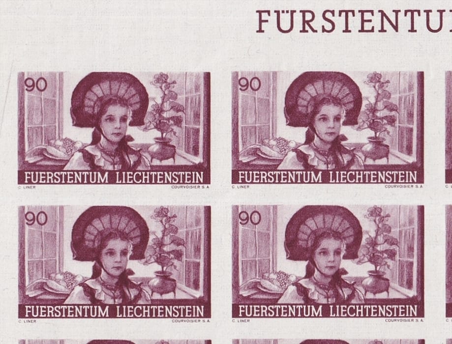 Liechtenstein 1941 Serie Mi. Nr. 192 U bis 196 U - 5 Bogenteile mit je 15 Marken ungezähnt postfrisch ** - mit Oberrand des Bogens – Bild 4