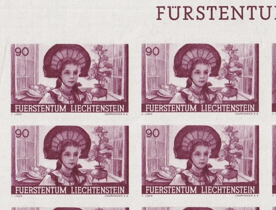 Liechtenstein 1941 Serie Mi. Nr. 192 U bis 196 U - 5 Bogenteile mit je 15 Marken ungezähnt postfrisch ** - mit Oberrand des Bogens – Bild 4