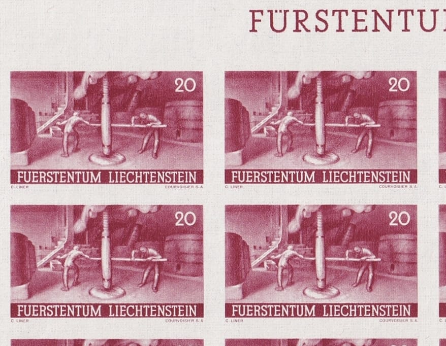 Liechtenstein 1941 Serie Mi. Nr. 192 U bis 196 U - 5 Bogenteile mit je 15 Marken ungezähnt postfrisch ** - mit Oberrand des Bogens – Bild 10