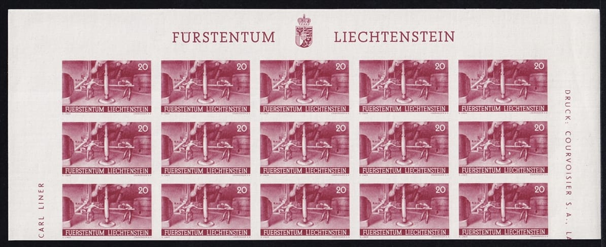 Liechtenstein 1941 Serie Mi. Nr. 192 U bis 196 U - 5 Bogenteile mit je 15 Marken ungezähnt postfrisch ** - mit Oberrand des Bogens – Bild 11