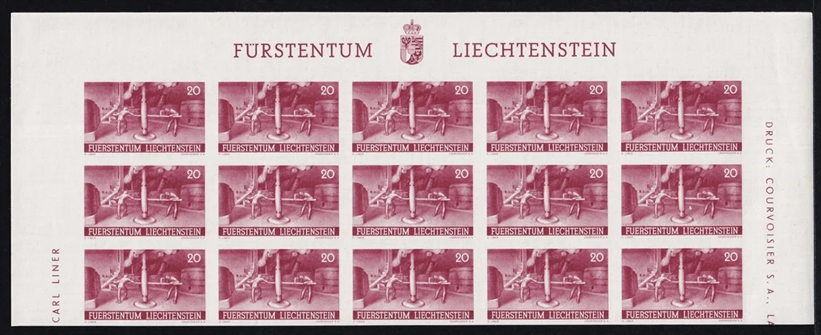 Liechtenstein 1941 Serie Mi. Nr. 192 U bis 196 U - 5 Bogenteile mit je 15 Marken ungezähnt postfrisch ** - mit Oberrand des Bogens – Bild 11