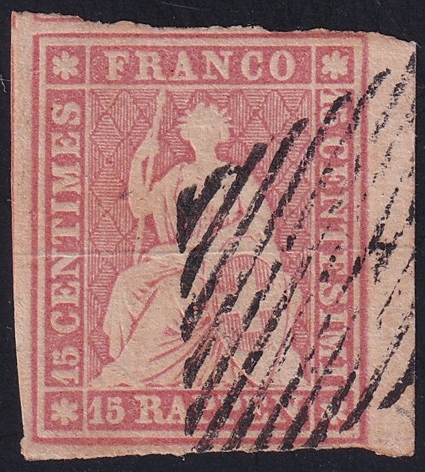 Schweiz Strubel SBK Nr. 24B - SH 24B1.I gestempelt schwarze eidg. Raute - weissrandig mit Bogenrand