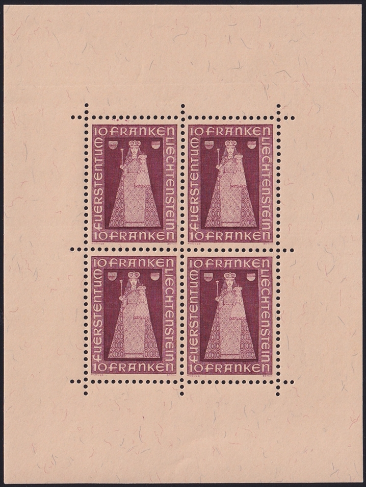 Liechtenstein 1941 Mi. Nr. 197 "Madonna von Dux" Kleinbogen ohne Randinschrift - Blatt 2 B - gezähnt postfrisch **