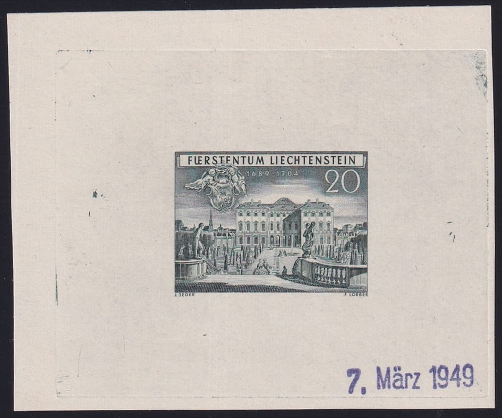 Liechtenstein 1949 Mi. Nr. 281 ungezähnte 3. Phase als gummierter Einzelabzug in Farbe