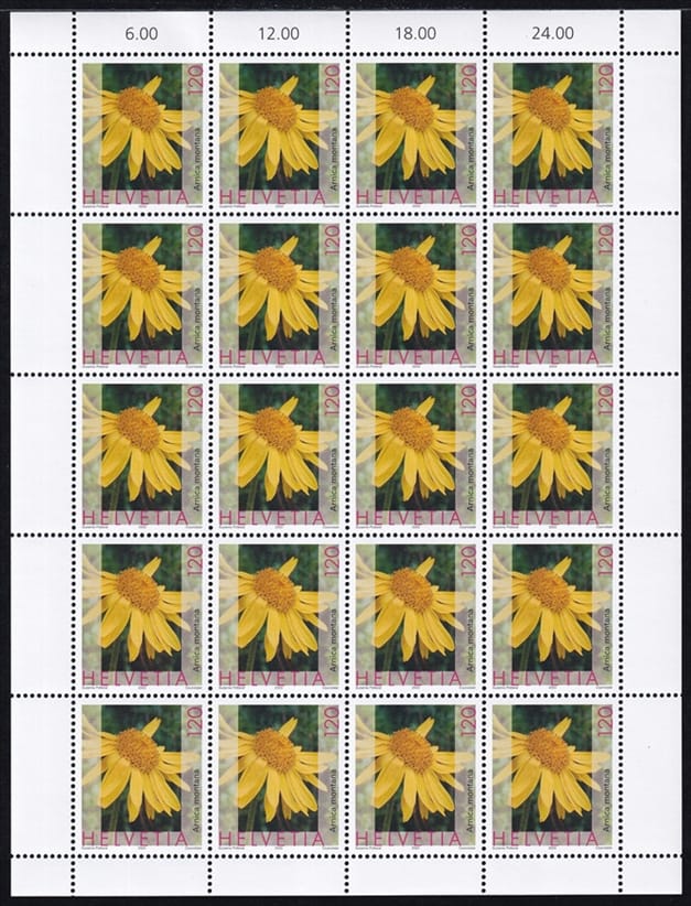 Schweiz 2003 SBK Nr. 1076 "Heilpflanzen - Arnika Bergwohlverleih" 20er Bogen CHF 1.20er postfrisch zum Frankieren