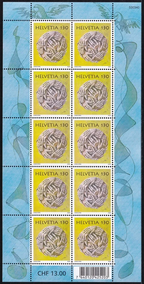 Schweiz 2009 SBK Nr. 1298 "Hans Erni - Menschenhand" Kleinbogen postfrisch