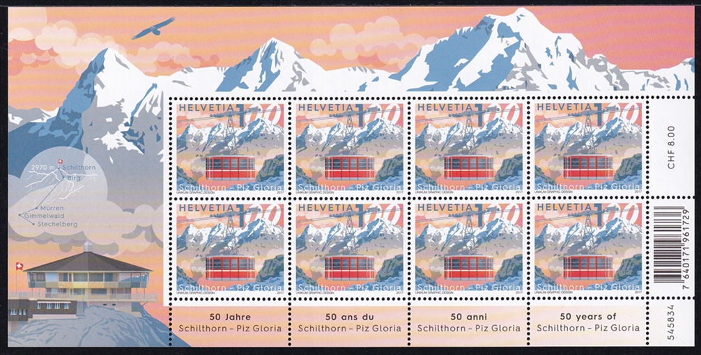 Schweiz 2017 SBK Nr. 1618 "50 Jahre Schilthorn - Piz Gloria" Kleinbogen postfrisch