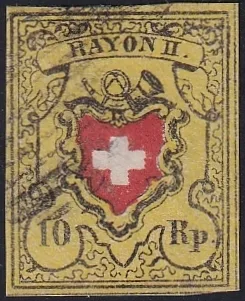 Schweiz, Altschweiz, Rayon II gelb, Nr.16 II, Typ 8/D-RO