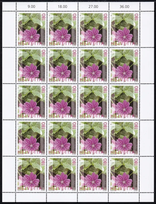 Schweiz 2003 SBK Nr. 1078 "Heilpflanzen - wilde Malve, Käslikraut" 20er Bogen CHF 1.80er postfrisch zum Frankieren