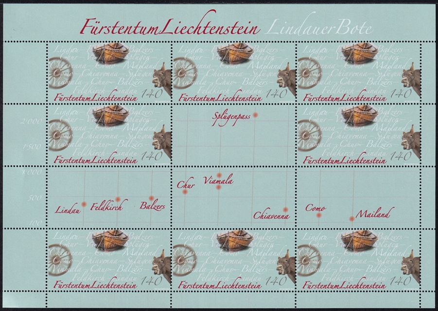 Liechtenstein 2014 Nr. 1721 "Der Lindauer Bote" 8er Bogen CHF 1.40er postfrisch ** - frankaturgültig FL