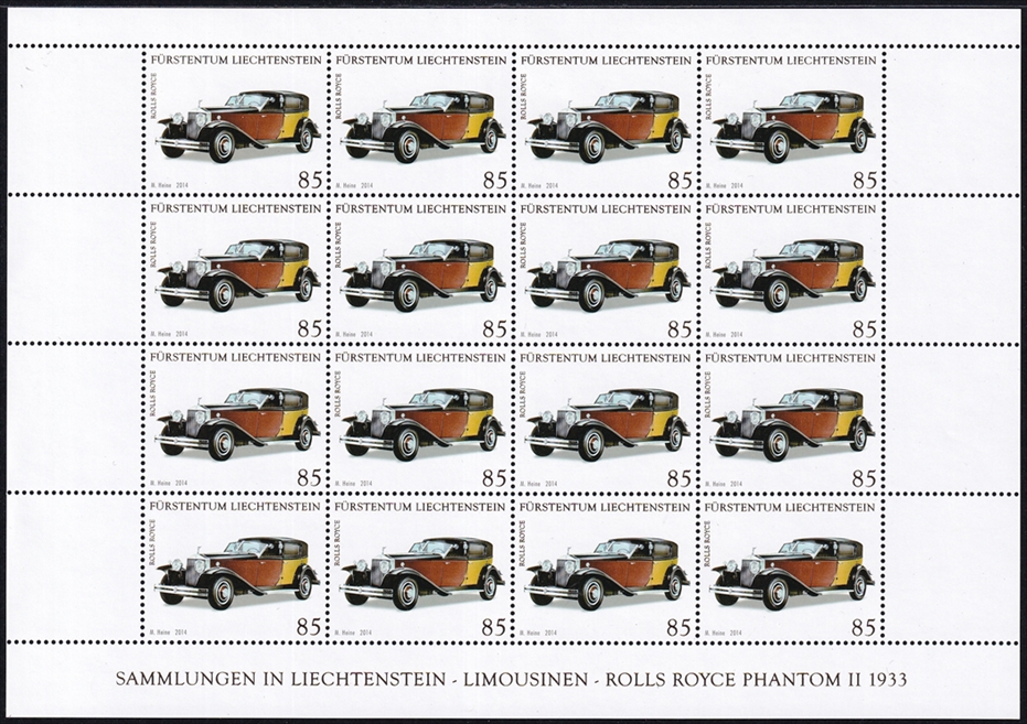 Liechtenstein 2014 Nr. 1726 "Sammlungen in Liechtenstein - Limousinen" 16er Bogen CHF 0.85er postfrisch ** - frankaturgültig